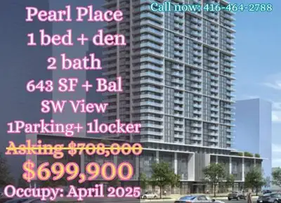 Pearl Place: North York's Gem – Live Conveniently! 1 Bed + Den, 2 Bath, 643 SF + Balcony, SW Exposur...