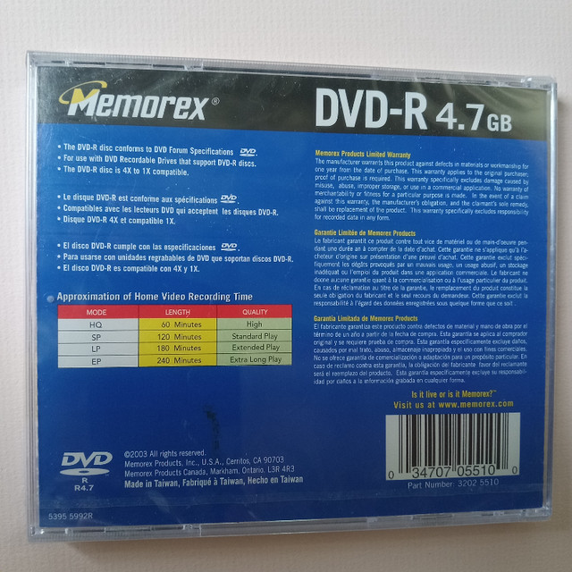 3 Memorex DVD-R Recordable DVD Disc - Sealed in Original Package dans CD, DVD et Blu-ray  à Belleville - Image 4