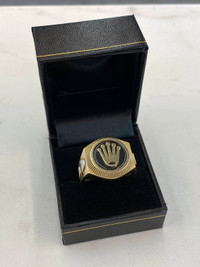 NEW! 10K Yellow & White  Gold Mens Rolex Logo Ring