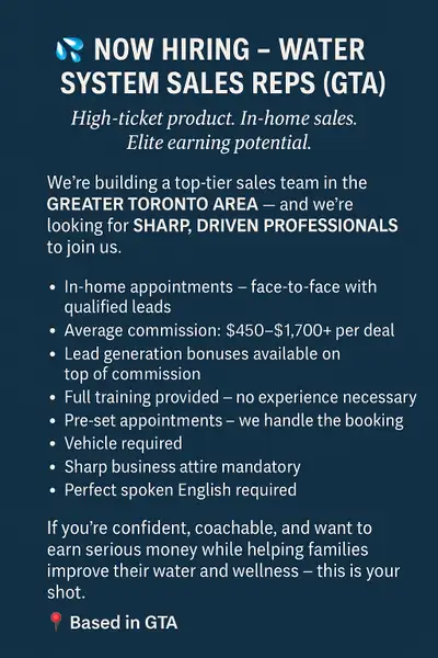  NOW HIRING – Water System Sales Reps (GTA) , View more