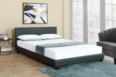 Bonded Leather Deluxe Bed Frame with Headboard, View more
