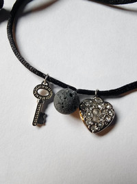 Heart with key hole and gems and Key Necklace