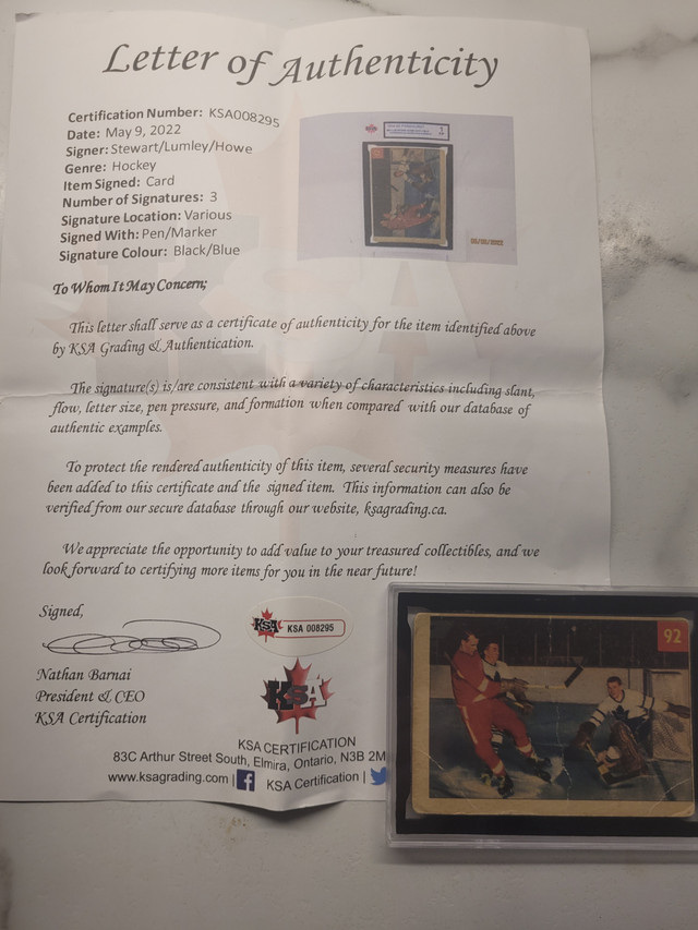 Gordie Howe Hat trick in Arts & Collectibles in Owen Sound - Image 3