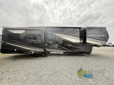 Keystone Montana fifth wheel 3781RL highlights: Front Private Bedroom Kitchen Island Rear Living Are...