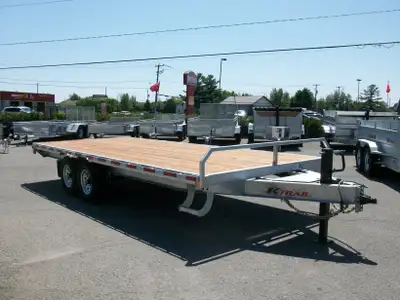 REMORQUE PLATE-FORME DECK OVER 8'X20' 2 ESSIEUX 7000LB.SUSPENSION SLIPPER HD FLAT BAR SUR COTE (RUB...