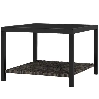 23.6" Rattan End Table, Outdoor Coffee Table with Tempered Glass, View more