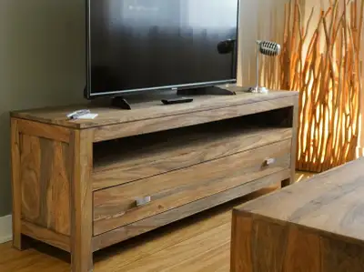 Zen TV Cabinet - Wooden TV Stand with Drawer and Open Storage, View more