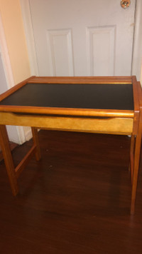 TEAK CHILD’S STUDENT DESK.  REDUCED PRICE! HINGED TOP OPENING.