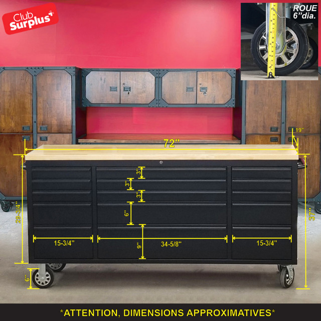 Coffre à outils 72" noir, 15 tiroirs dans Commodes et armoires  à Drummondville - Image 2