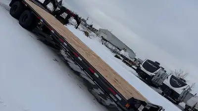 2026 Double A HB208-32 26' Deck plus full ramps 20,000 gvw 10K spring axles Powder coated Arctic wir...