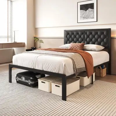 BRAND NEW - VICTONE Full Size Bed Frame with Headboard PU Leathe, View more