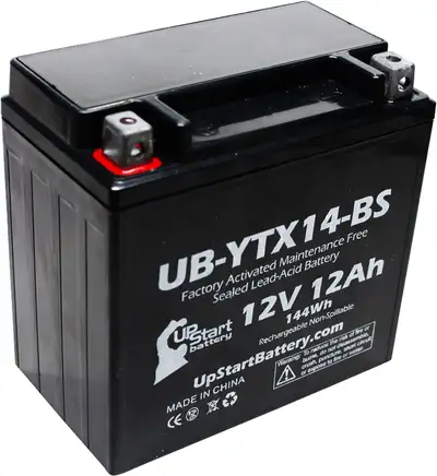 YTX14-BS Battery - Motorcycle Battery, ATV Battery 12V 12AH, UTV, 4 Wheeler, Snowmobile, Powersports...
