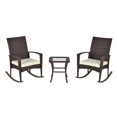 3 Pieces Patio Wicker Rocking Chair Set,  Outdoor PE Rattan Bist, View more