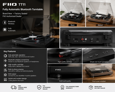 FiiO TT11 Fully Automatic Bluetooth Turntable – Black or Walnut, View more