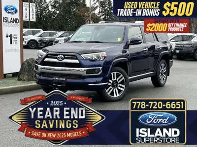 2022 Toyota 4Runner Limited with 4X4 drivetrain, adaptive cruise control, leather-wrapped steering w...