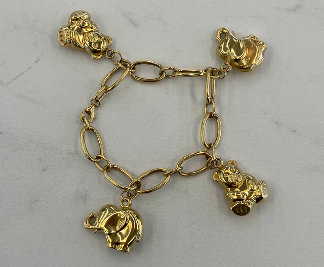 18K Gold Oversized Charm Bracelet w/Bear & Elephant Charms in Jewellery & Watches in City of Toronto - Image 3