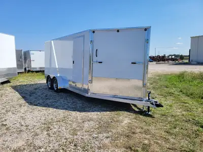 7x16'x6'6" 5' V-nose 32" Curb side door Front Ramp Rear ramp with spring assist One piece aluminum r...
