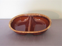 Vintage HULL Brown Drip Divided Serving Bowl, HP Co. Oven Proof