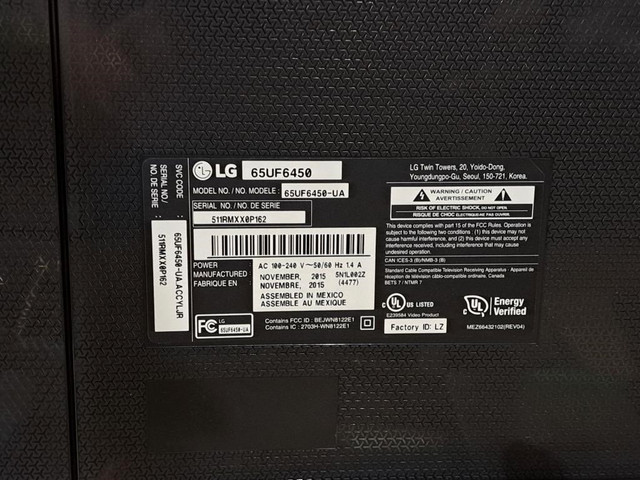 LG 65" TV. Tested powers on. in TVs in Sarnia - Image 4