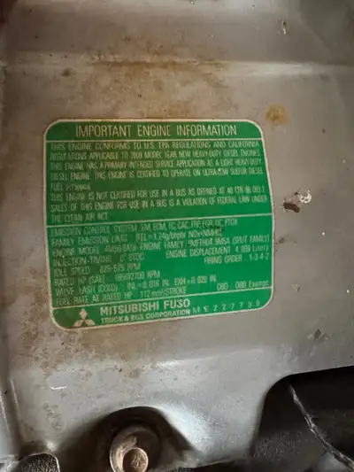 Direct Auto Parts 2009 Mitsubishi Fuso 4.9L Turbo Diesel Engine For Sale Were selling a 2009 Mitsubi...
