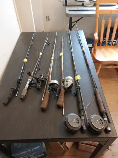 : Fishing rods for sale different types fly rods open face close face and one rod without a reel $20...