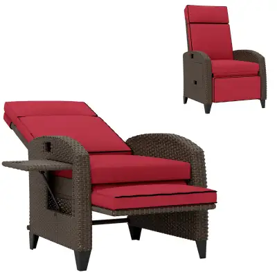 Outdoor Recliner Chair with Adjustable Backrest, Cushion, Side T, View more