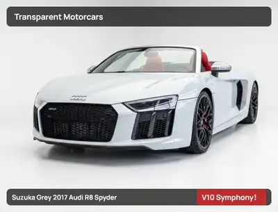 Transparent Motorcars is pleased to offer this beautiful Suzuka Grey 2017 Audi R8 Spyder 5.2 V10 qua...