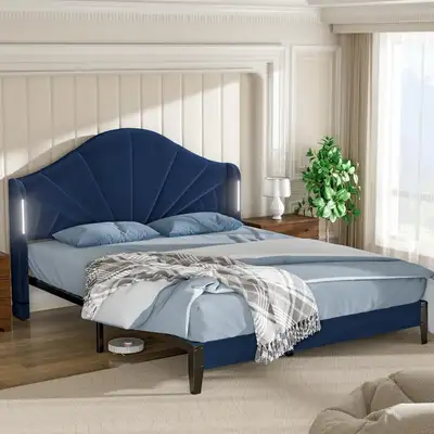 BRAND NEW - Full Velvet bed frame with Night Light... LOT# 198, View more