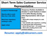 TEMPORARY SALES POSITION IN PETERBOROUGH! $20-$23HR!