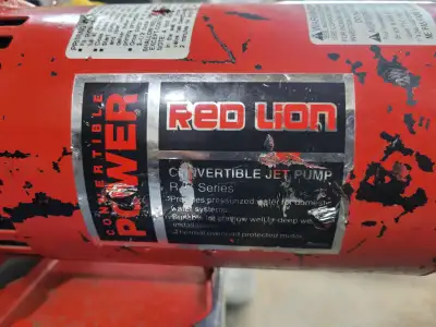 Red lion 1/3 HP 120V water pressure pump. Good for home, barn, water transfer, etc. Will ship.