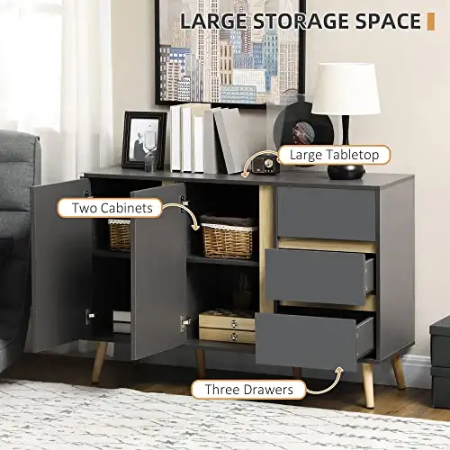 HOMCOM Sideboard Buffet Cabinet - Dark Grey, 3 Drawers 2 Doors in Hutches & Display Cabinets in City of Toronto - Image 8