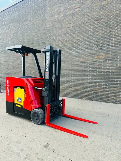 Keywords: Raymond dock stocker, stand-up forklift, electric forklift, 3,000 lbs capacity, 3-stage ma...