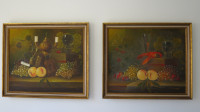 Two Original Oil Paintings of Still Life by E. Dawtong w/ Frames
