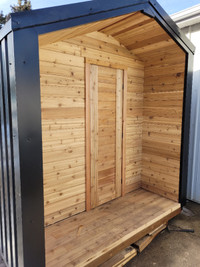 Outdoor Saunas and Cedar/metal greenhouse panelized kits