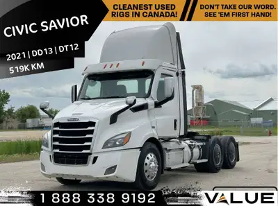 2021 FREIGHTLINER CASCADIA Daycab 519,114 km, Detroit DD13 450 HP engine, Detroit DT12 12-speed auto...