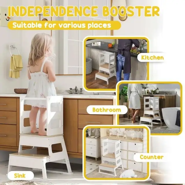 BRAND NEW - Qaba 2 in 1 Toddler Tower Kitchen Helper w/ Chalkboa in Other in City of Toronto - Image 4