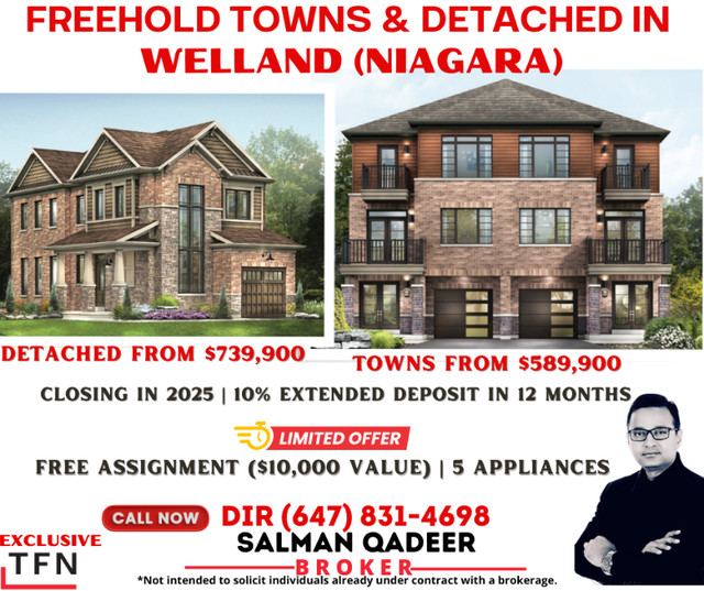 Book new detached or towns in thorold in Houses for Sale in St. Catharines