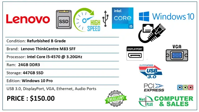 Lenovo M82 – i5-4570, 24GB RAM, 447GB SSD – Win10Pro – $150 in Desktop Computers in City of Toronto - Image 3
