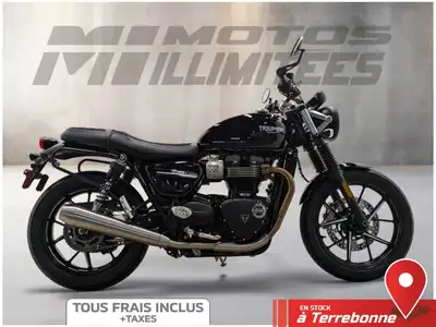 TRIUMPH STREET TWIN 900 ABS 2019 Noir 18079 km km au compteur. Motos Illimitées Terrebonne. Prix de...