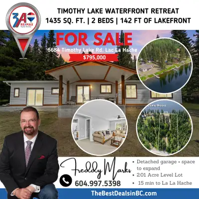 **Timothy Lake Waterfront Retreat – Just Listed!** Looking for the ultimate Cariboo escape? This **2...