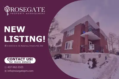 Spacious 3-Bedroom Apartment with Parking in Waterloo Welcome to Unit 3 at 318 Erb St W, Waterloo —...