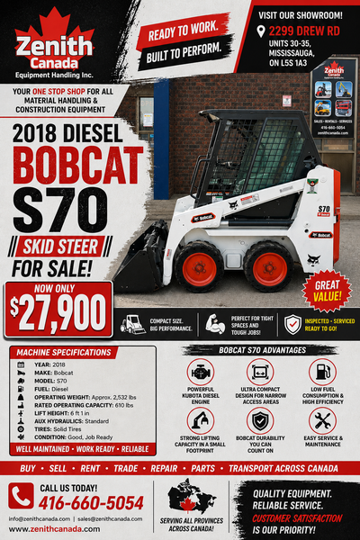 PRICE: $27,900 (LEASE TO OWN PROGRAM AVAILABLE) Stock #S1125 • Type: Skid Steer • Year: 2018 • Make:...