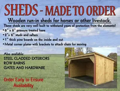 HORSE SHELTERS / RUN-IN SHEDS - Made to Order!, View more