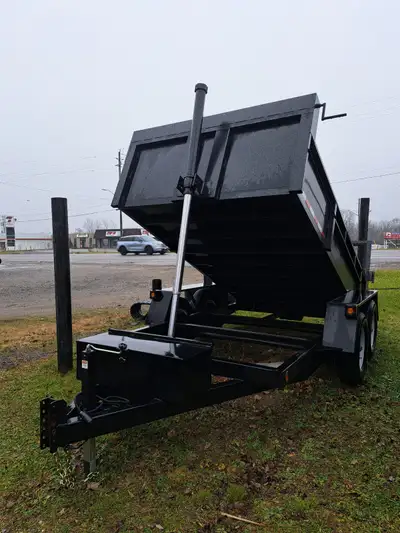 NEW 7 Ton Dump Trailer - 12ft Comes with battery powered pump Dual action tailgate LED lights Black...