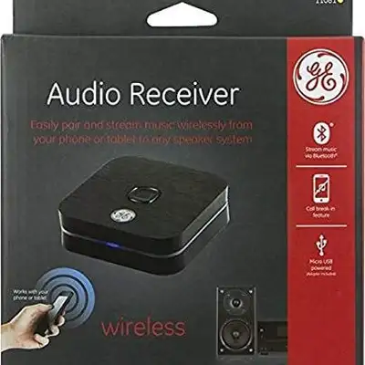 GE 11081 BLUETOOTH AUDIO RECEIVER WITH 3.5MM OUT PUT /RCA STREAM’S YOUR MUSIC WIRELESS FROM YOUR PHO...
