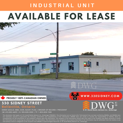 Just Listed! Industrial Unit For Lease – 330 Sidney Street, Belleville, ON www.330Sidney.com Buildin...