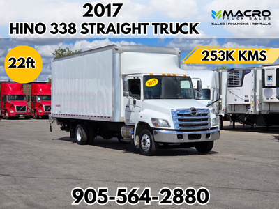 Welcome to Macro Truck Sales! 2017 Hino 338 Straight Truck 253,500 Kms 22 ft. Box J08E Engine 258 HP...
