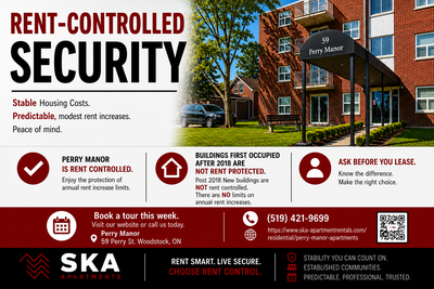 Perry Manors smoke-free apartments in downtown Woodstock, ON, provide all the charm and amenities yo...