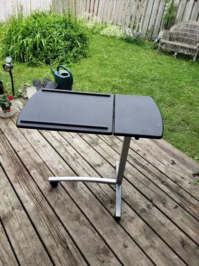 Overbed Table Adjustable Rolling Desk Black Top Metal Base $55, View more