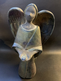 Modernist kneeling Christmas angel statue in metal 11"
